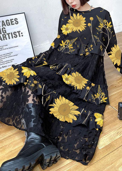 Black Ruffles Fall Lace Dresses