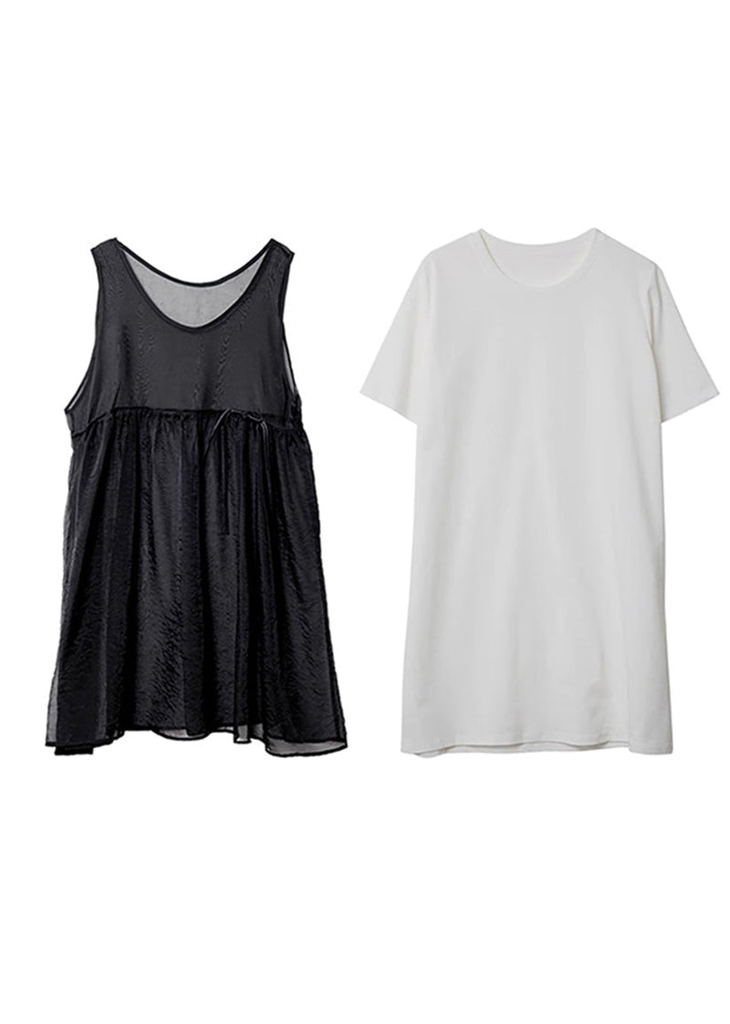 Patchwork Tulle Mid Dress and Top Two Piece Set Summer