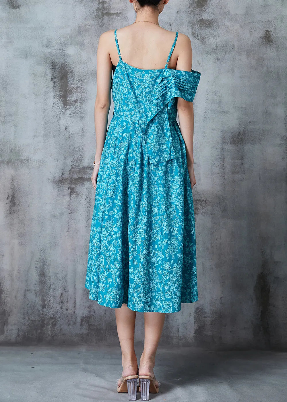 Blue Asymmetrical Print Cotton Cami Dresses Summer