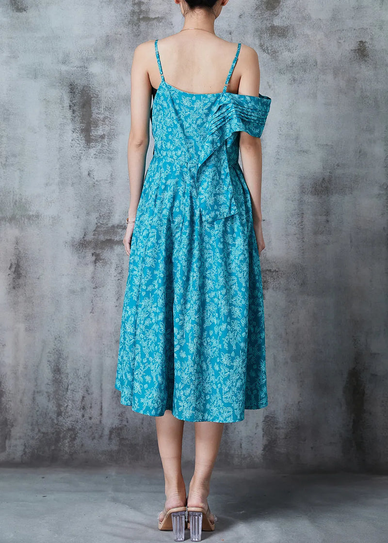 Blue Asymmetrical Print Cotton Cami Dresses Summer