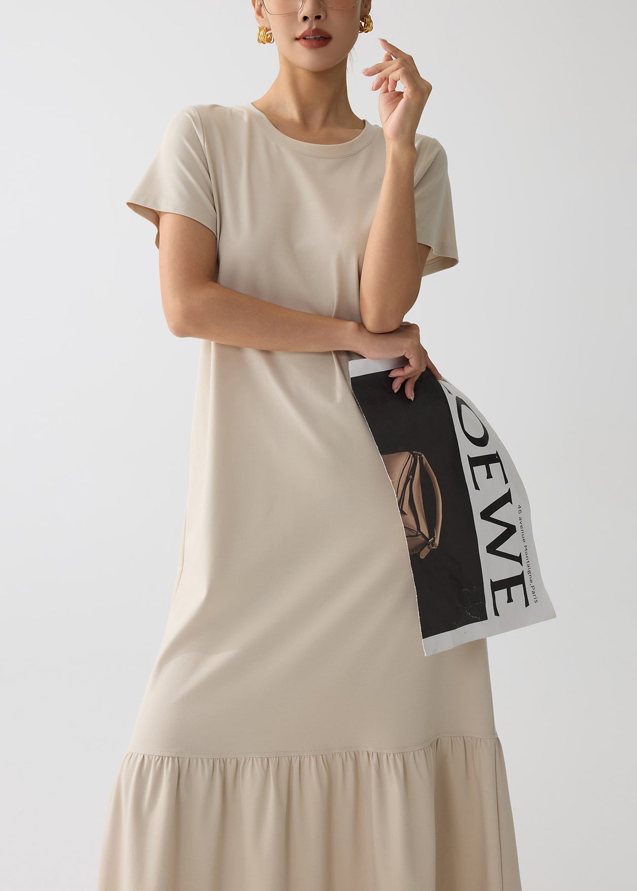 Apricot O-neck Patchwork Cotton Holiday Dress Summer