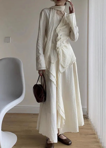 Black V Neck Shirt and a Line Skirts Two Piece Set Spring