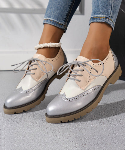 Red Lace Up Splicing Faux Leather Hollow Out Flats Shoes