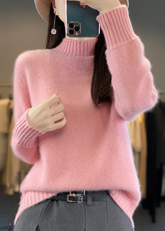 Green Half Hign Neck Thick Woolen Knit Sweaters Winter
