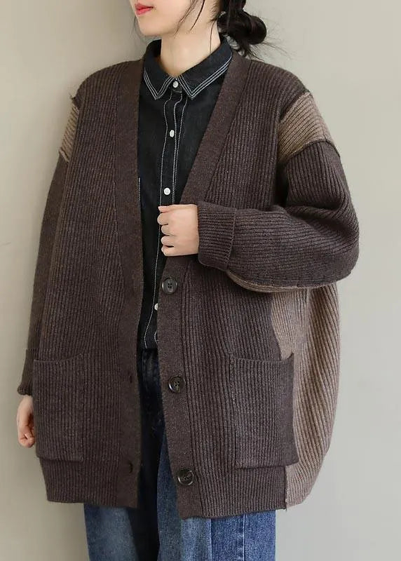 Aesthetic Chocolate Knitted T Shirt V Neck Button Downfall Spring Knit Sweat Tops