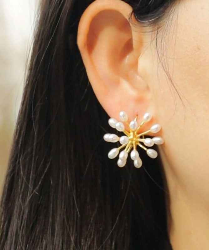 White Sterling Silver Inlaid Pearl Stud Earrings