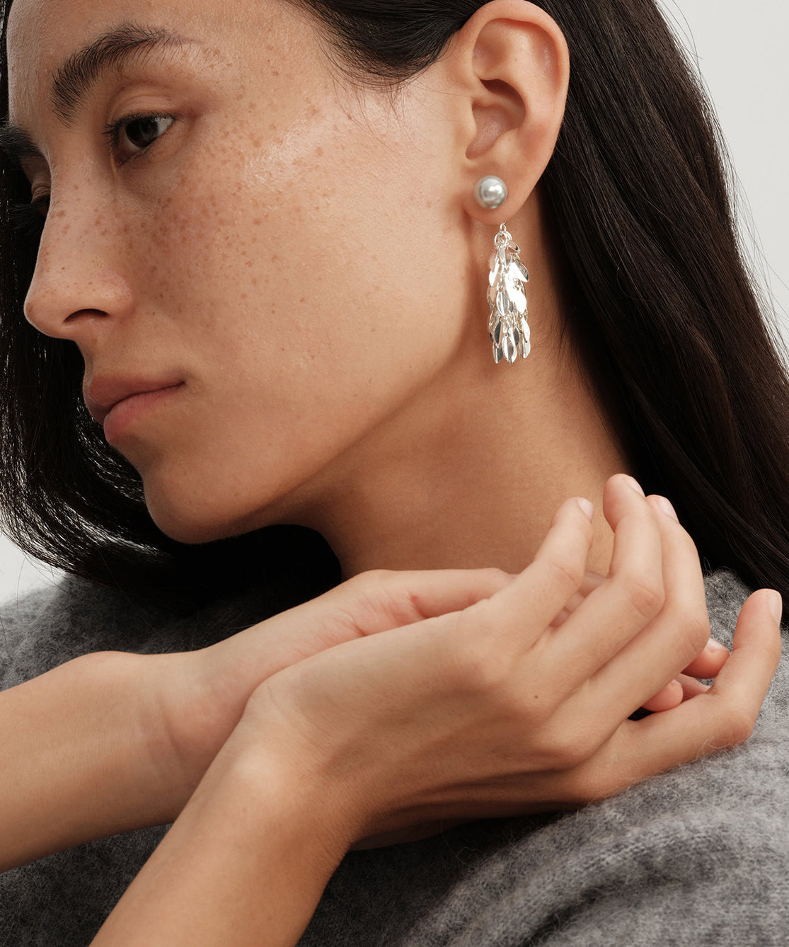 Diy Silvery Tasseled Copper Pearl Drop Earrings