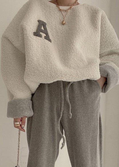 Beige Drawstring Cozy Sweatshirt Batwing Sleeve