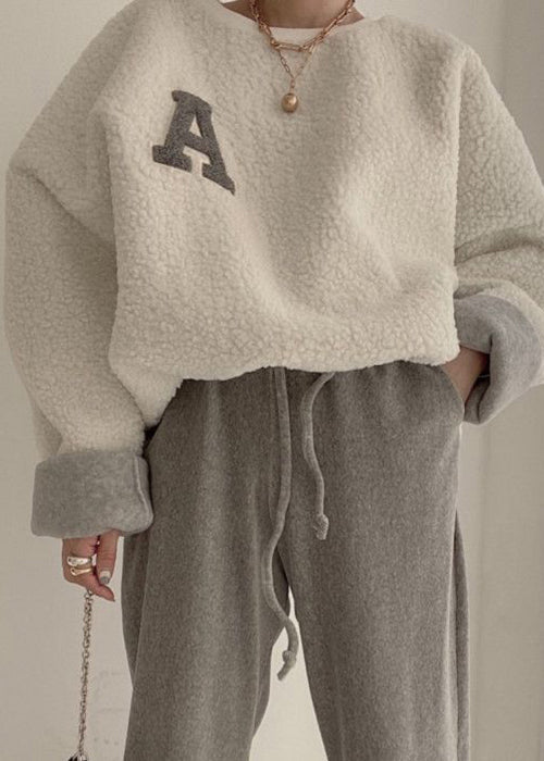 Beige Drawstring Cozy Sweatshirt Batwing Sleeve