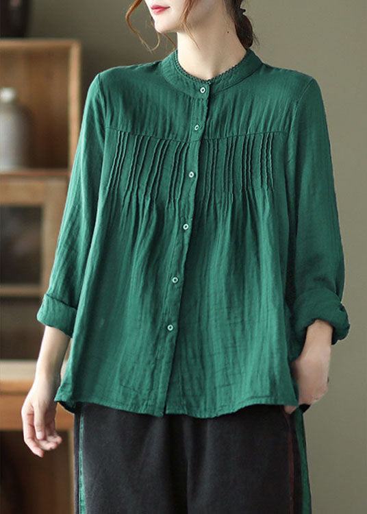 Green Loose Button Fall Shirt Top