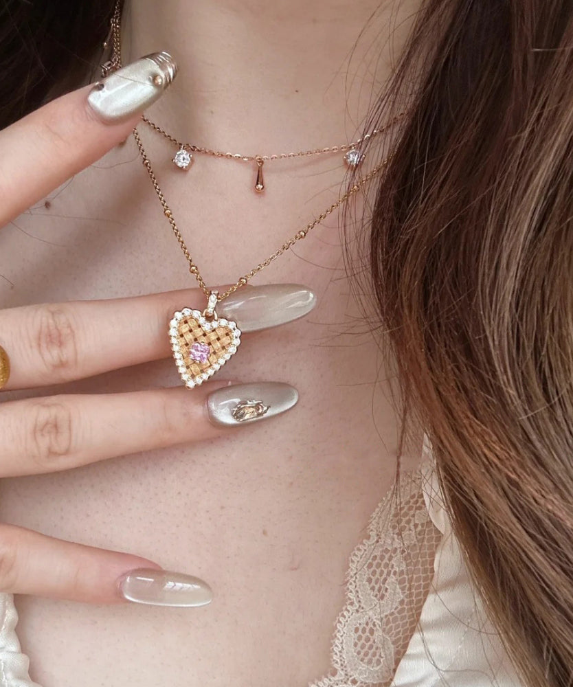 Modern Gold Sterling Silver Overgild Zircon Wire Drawing Love Ear of Wheat Pendant Necklace