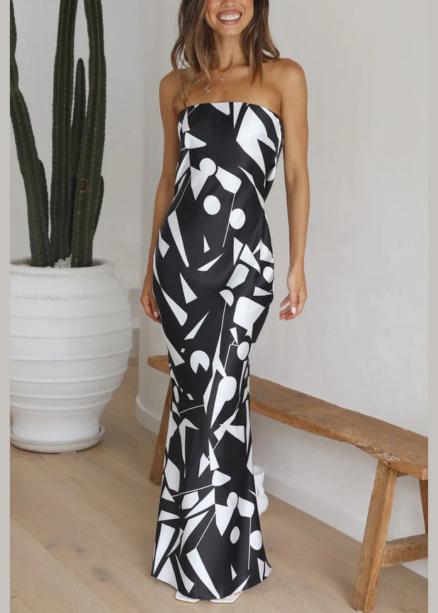 Unique White Backless Hollow Out Print Cotton Long Dress Sleeveless