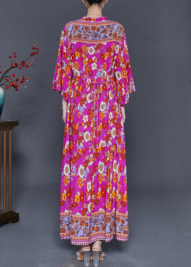 Diy Rose V Neck Print Cotton Vacation Dresses Summer