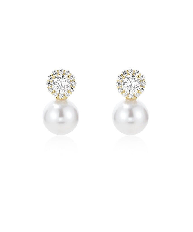 White Alloy Zircon Pearl Stud Earrings