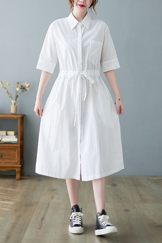 New Loose Lace-up Color Shirt Dress