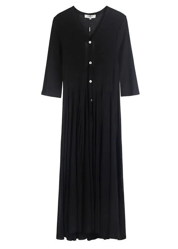 Stylish Black V Neck Button Knit Cardigans Half Sleeve