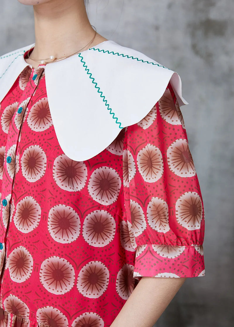 Red Peter Pan Collar Print Chiffon Dress Summer