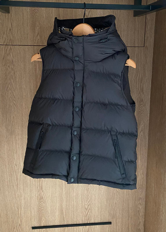 Simple Black Hooded Color Duck Down Puffer Vest Sleeveless