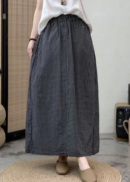 Boutique Black Oversized Plaid Cotton Skirts Summer
