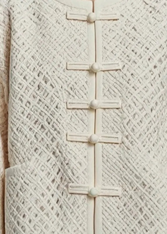 Fitted Beige O-neck Hollow Out Fall Coat