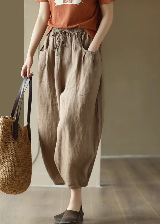 Organic Orange Elastic Waist Linen Crop Pants