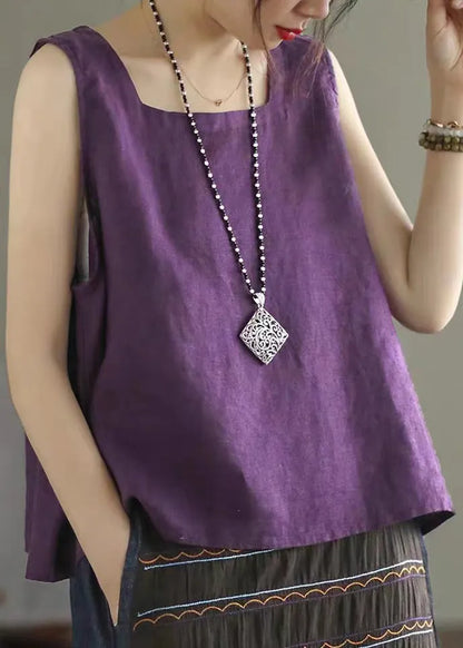 Purple Cozy Linen Vest Sleeveless