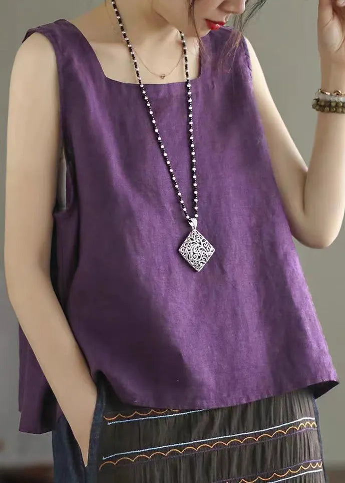 Purple Cozy Linen Vest Sleeveless