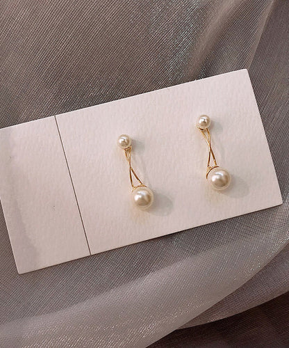 Gold Metal Overgild Pearl Cross Connection Stud Earrings