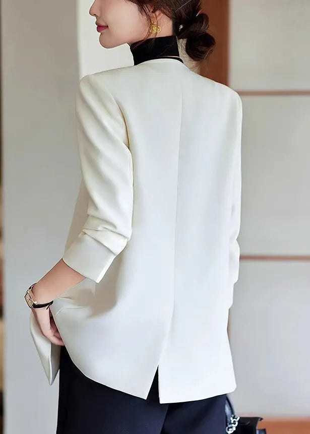 White V Neck Cotton Jackets Spring