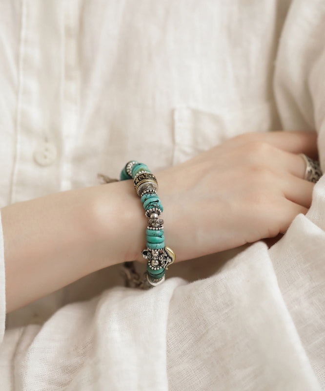 Silk Sterling Silver Turquoise Bucket Bead Charm Bracelet