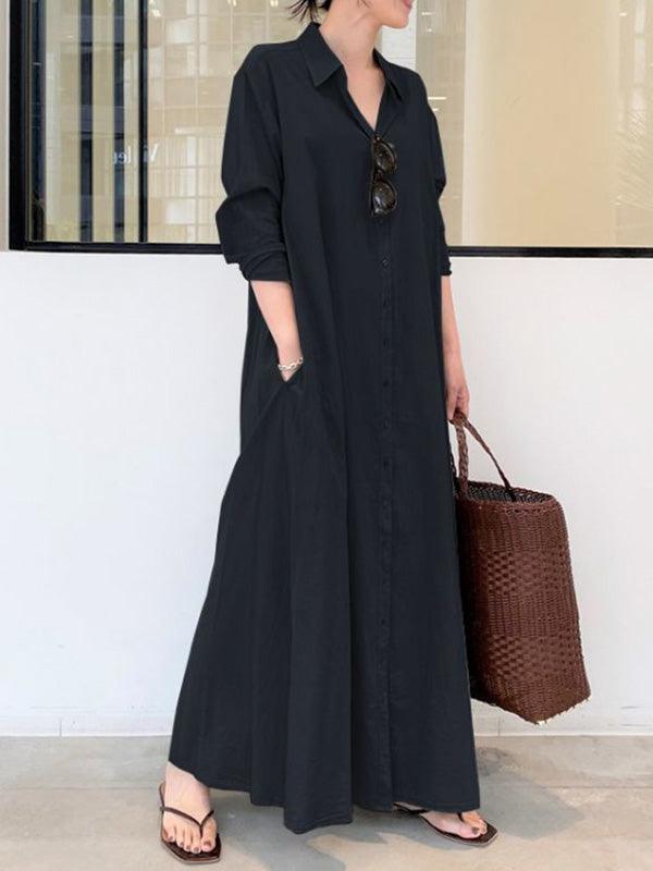 Original Color Lapel Shirt Dress