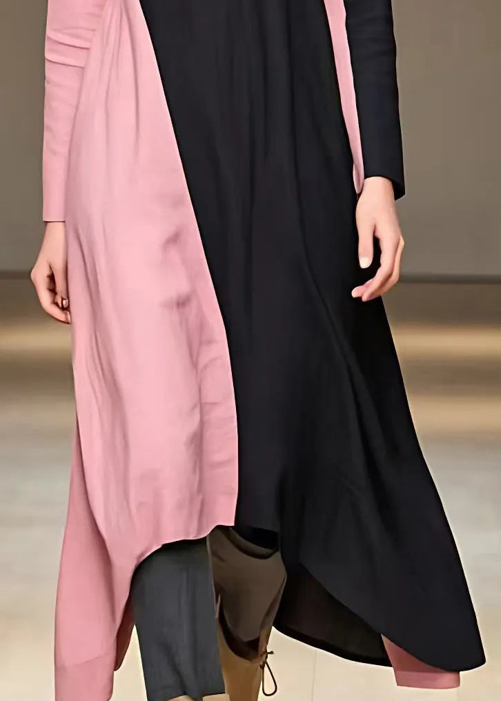 Colorblock Turtleneck Patchwork Button Long Dress Fall