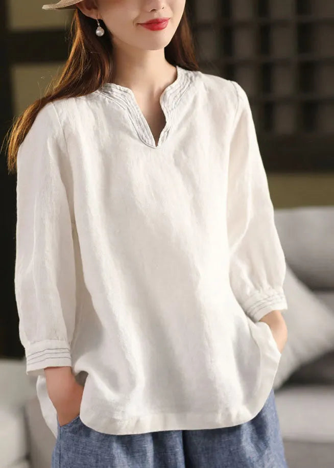 Classy White Oversized Linen Shirt Tops Fall