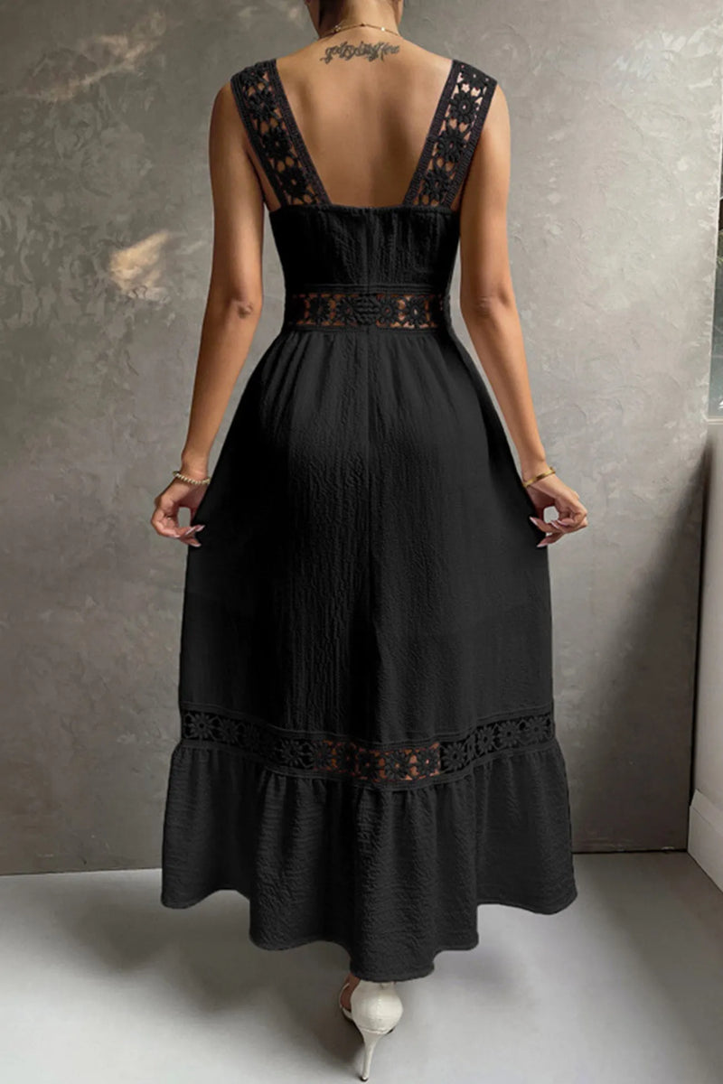 Jacquard Hollow Out Tiered Midi Dress