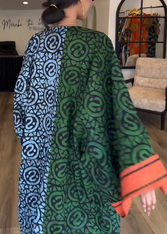 Colorblock V Neck Print Cotton Vacation Dresses Fall