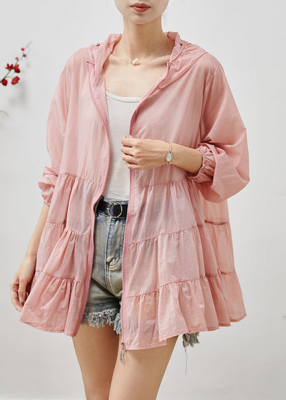 Pink Spandex Upf 50+ Coats Hooded Wrinkled Summer