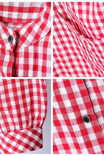 Korea Style Medium Length Loose Plaid Shirt Blouse