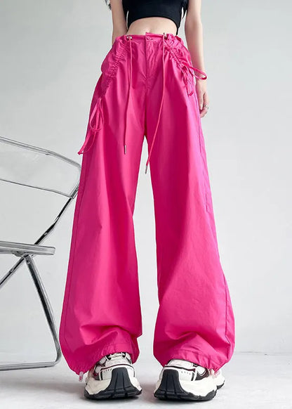 Rose High Waist Pockets Drawstring Straight Pants