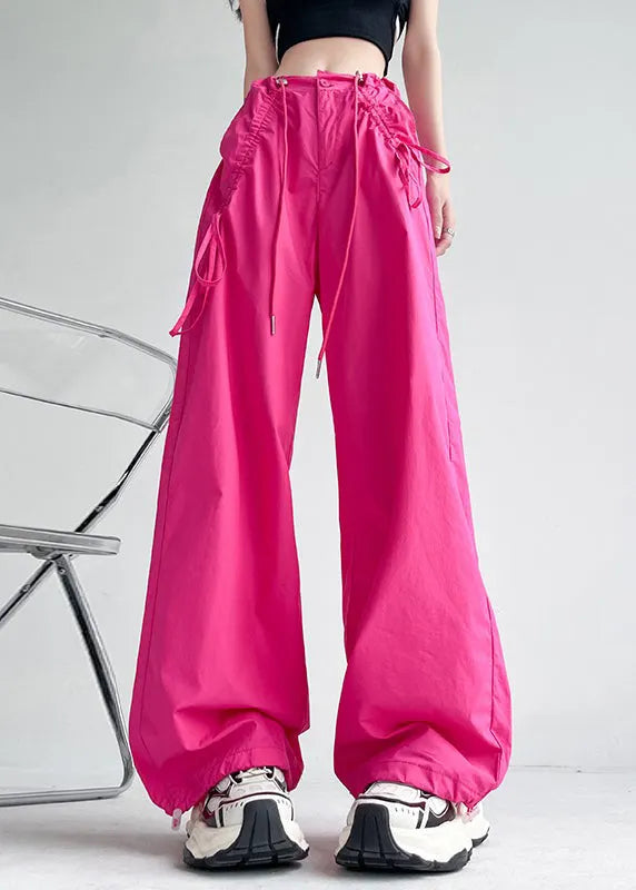 American Style Rose Pockets Drawstring Cotton Pants Spring