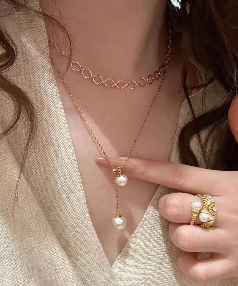White Sterling Silver Overgild Pearl Tassel Pendant Necklace