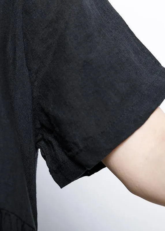 Linen Cotton Robes Pure Color Pleated A-line Dress