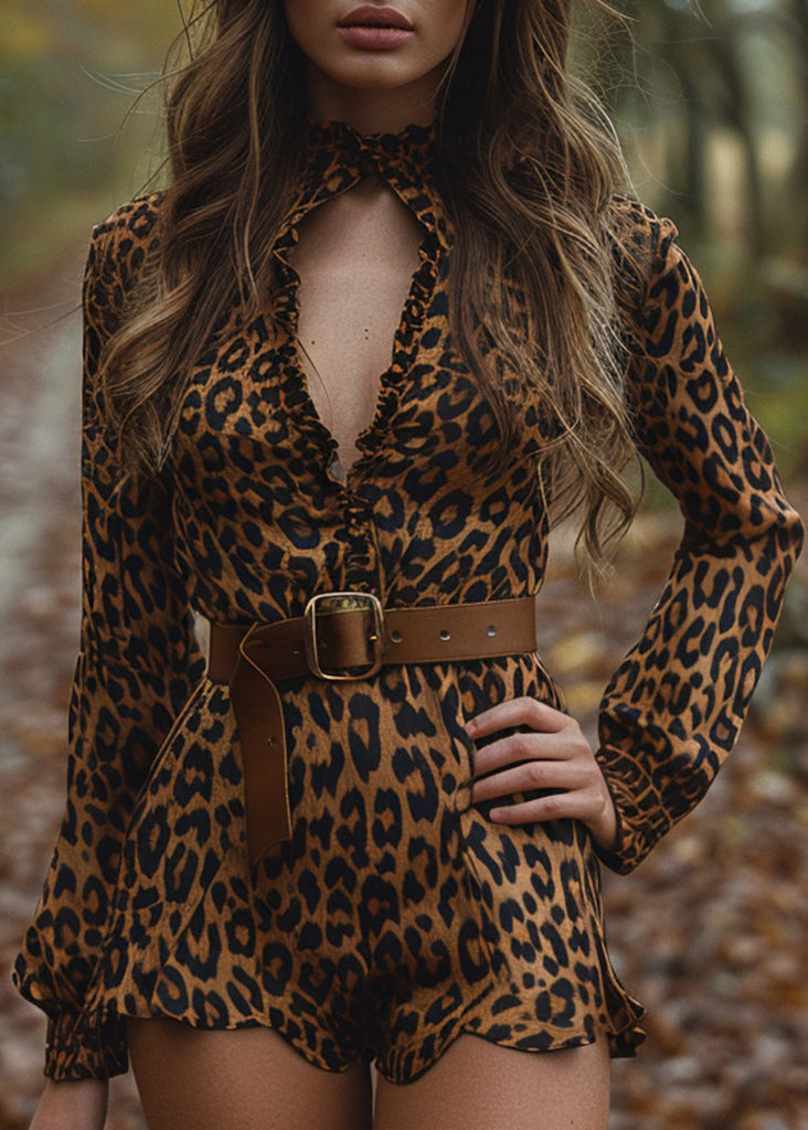 Ruffled Hollow Out Cotton Jumpsuits Long Sleeve