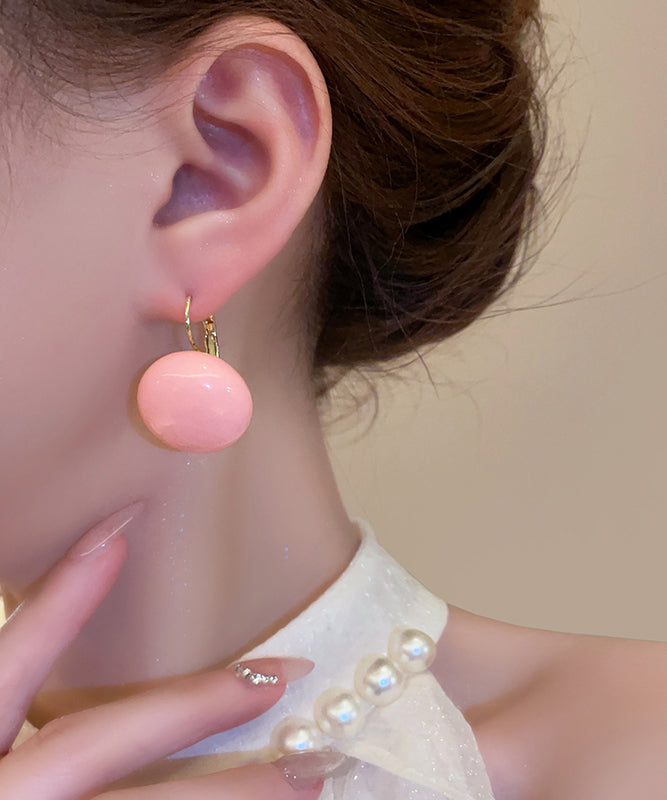 Pink Copper Alloy Resin Hoop Earrings