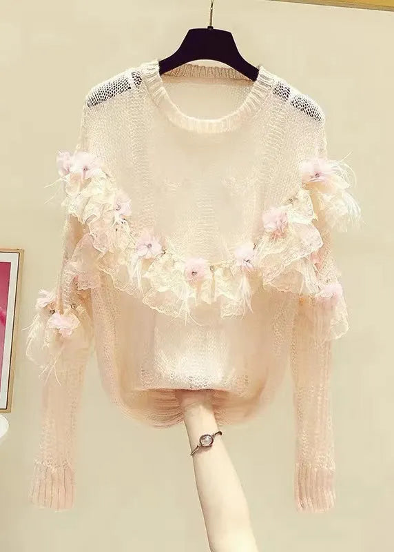 Novelty White Patchwork Nail Bead Knit Sweaters Fall