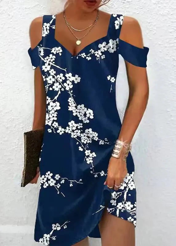 Pink Cold Shoulder Print Cotton Dresses Summer
