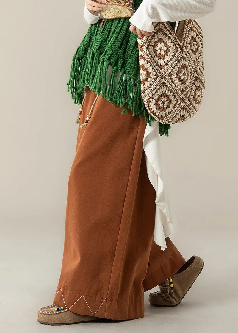 Loose Orange Drawstring Cotton Wide Leg Pants Fall
