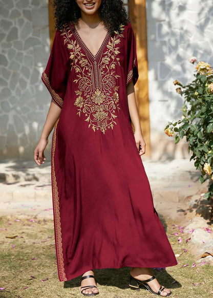 Mulberry Embroidered Side Open Cotton Dress Summer
