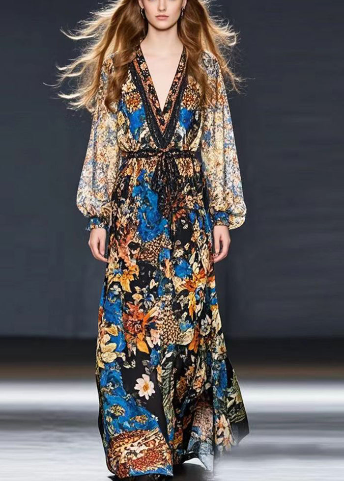 Cinched Print Chiffon Holiday Dress Fall