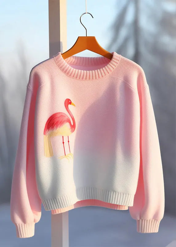 Stylish Pink Print Cozy Knitting Cotton Sweaters Fall