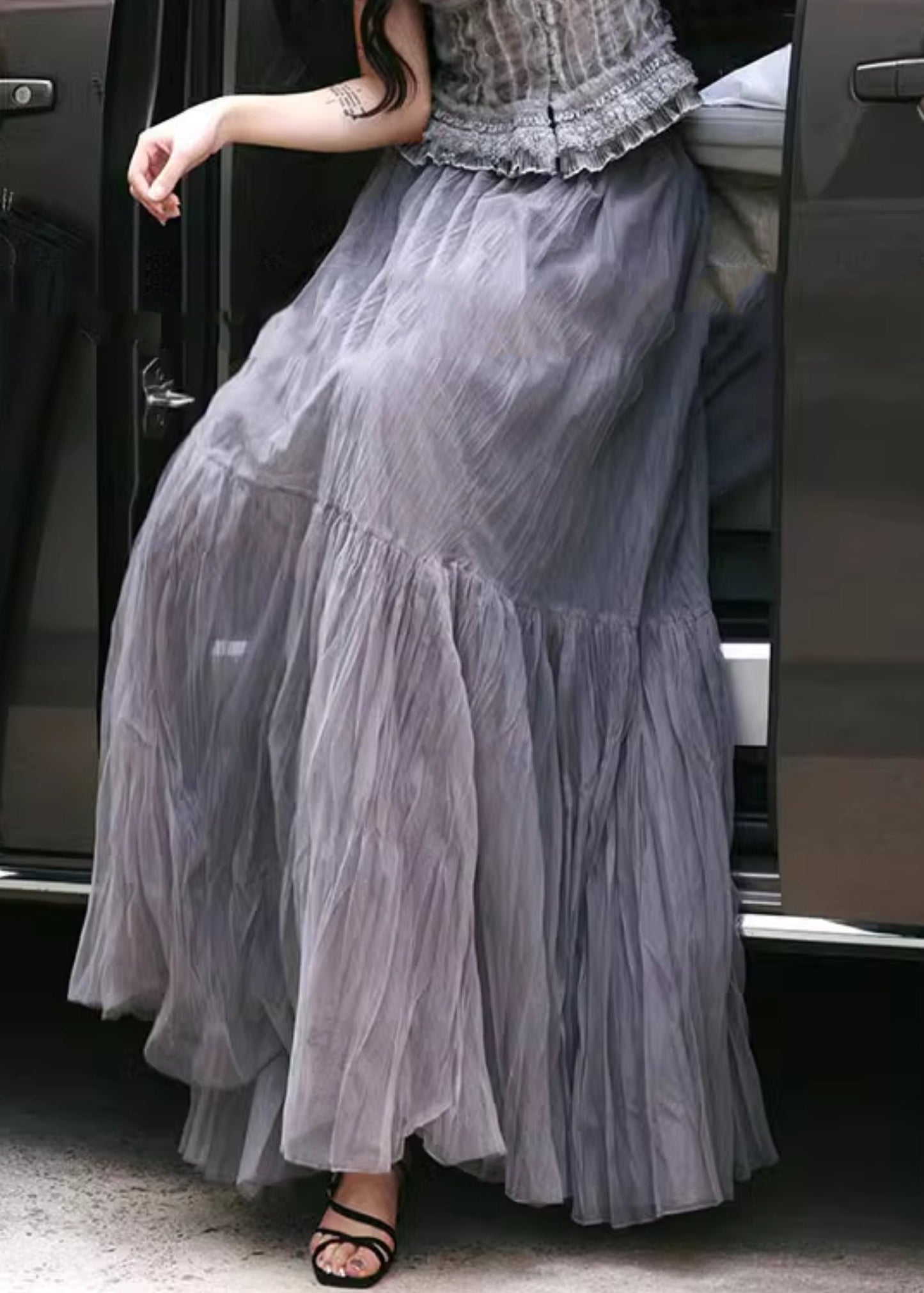Unique Grey Tie Dye Tulle a Line Skirts